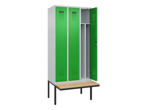 locker met bank,voor scheiding van kleding,HxBxD 2120x900x815mm,3vak