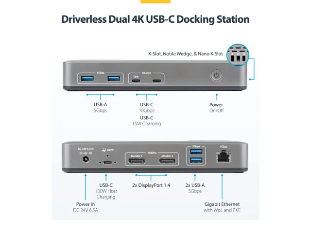StarTech USB-C Docking Station 2x DP 4K60, 1GbE, 100W PD