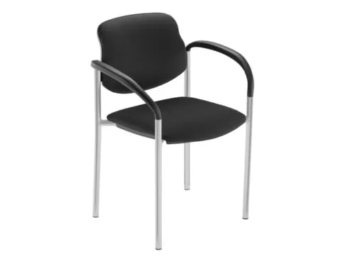 Bezoekersstoel,4Voeten Ronde Buis Aluminium-Zilver,M. Armleuningen