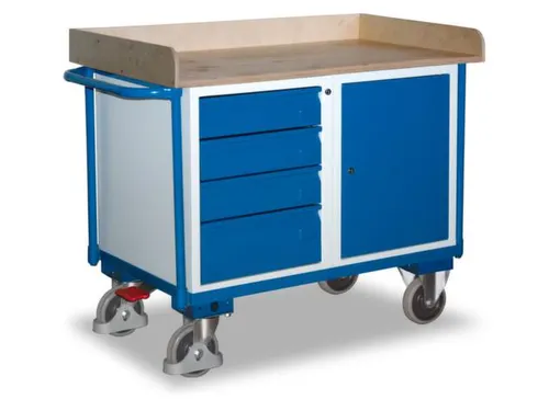 Tafel- En Kastwagen 400kg Laadvl. Lxb 1125x625mm 1 Kast 4 Laden Ral501