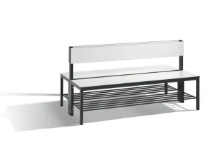 omkleedbank,HxLxD 796x1500x760mm,HPL wit,frame staal RAL7021,leuning - 1