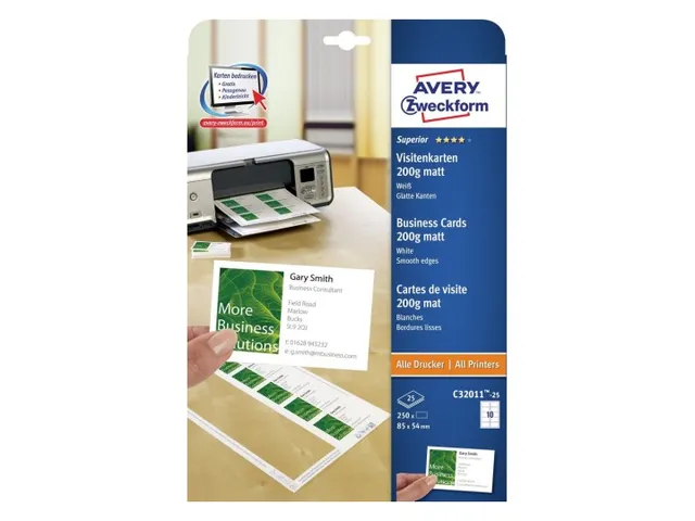 Visitekaart Avery Zweckform C32011-25 85x54mm 200gr 250 stuks