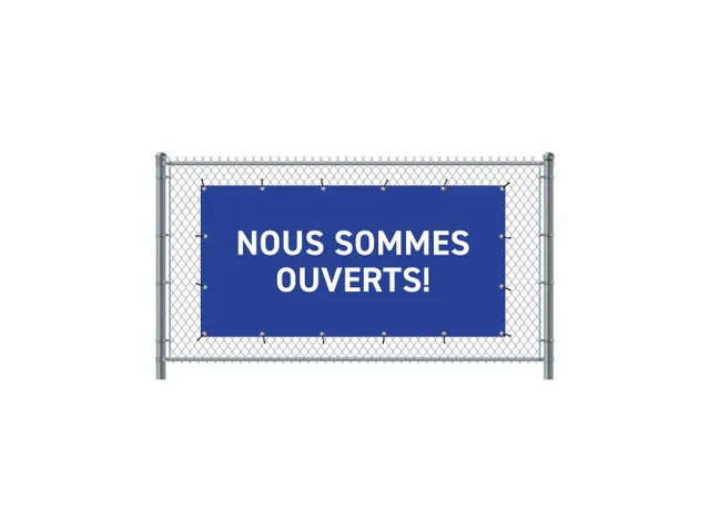 Hekwerkbanner 200x100 cm Blauw met Franstalige Print Ouvert