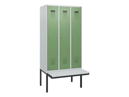 locker met bank,HxBxD 1950x900x815mm,3vak,vak B 300mm,cilinderslot