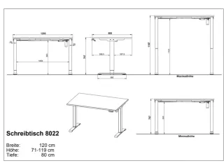 Elektrisch ihv bureau,HxBxD 710-1190x1200x800mm,blad Navarra-eiken - 3