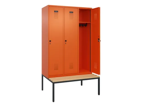 locker met bank,HxBxD 2120x1200x815mm,3vak,vak B 400mm,draaigrendel