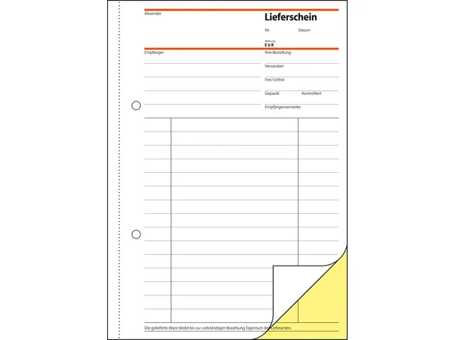 Leveringsbonnen met doorslag, 1e + 2e vel bedrukt, A5, zelfkopiërend,