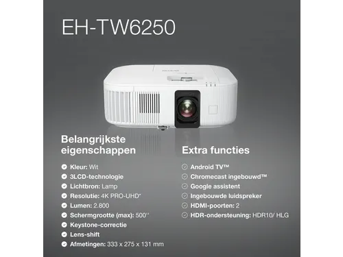 Projector Epson TW6250 4K PRO-UHD-projector Wit
