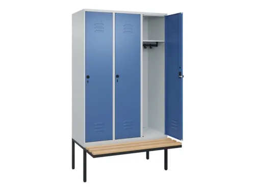 locker met bank,HxBxD 2120x1200x815mm,3vak,vak B 400mm,draaigrendel