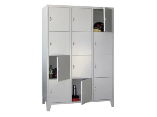 lockerkast,HxBxD 1850x1200x500mm,3x4vakken,RAL7035,front RAL7016