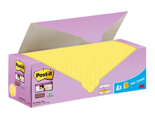 Memoblok 3M Post-it 654-SSCY Super Sticky 76x76mm geel voordeelpak