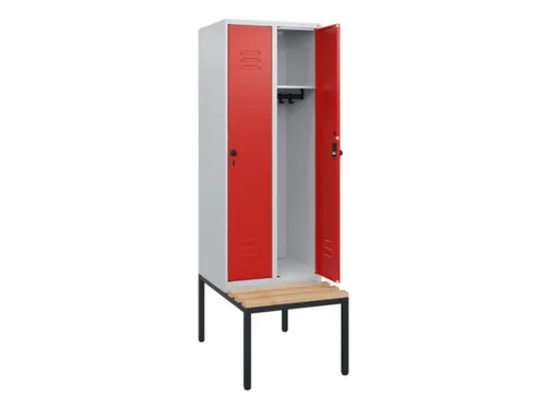 locker met bank,HxBxD 1950x600x815mm,2vak,vak B 300mm,draaigrendel