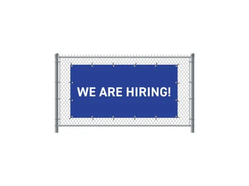 Hekwerkbanner 200x100 cm Blauw met Engelse Print WE ARE HIRING