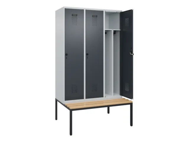 locker met bank,voor scheiding van kleding,HxBxD 2120x1200x815mm,3vak