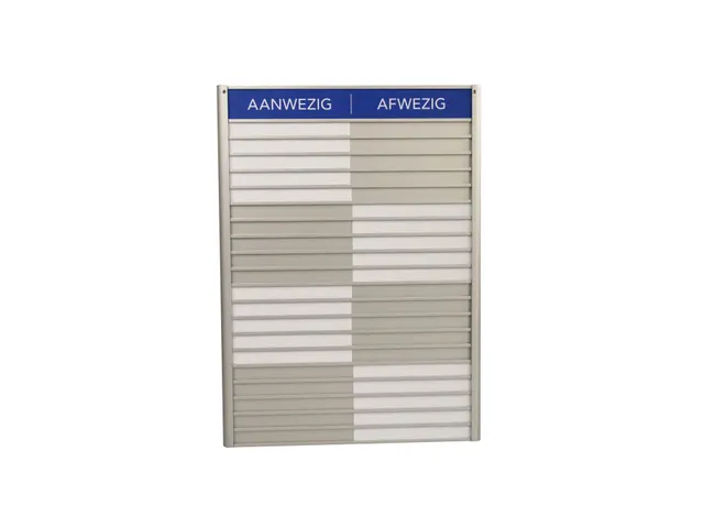 Menoor In-Uit bord 20 namen Aluminium Aanwezig/Afwezig Blauw