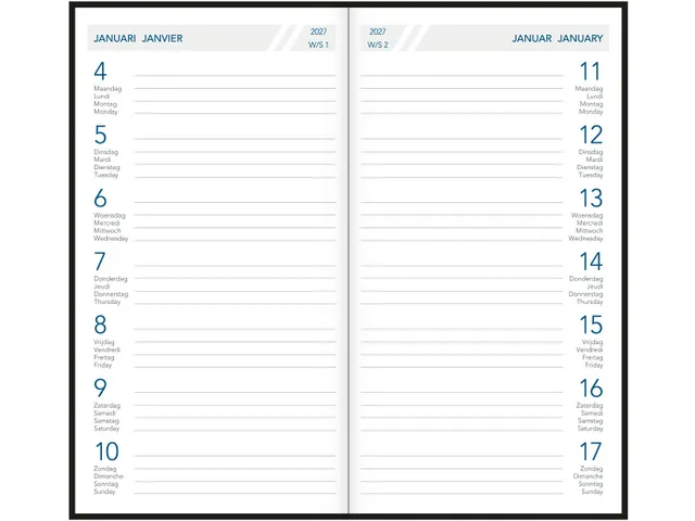 Timeplan zakagenda geassorteerde kleuren 7dag/1pagina 2026