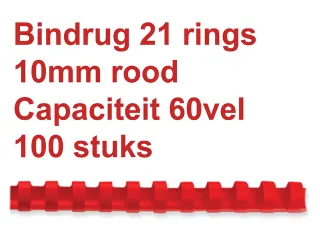 Bindrug GBC 10mm 21-rings A4 rood 100stuks - 2