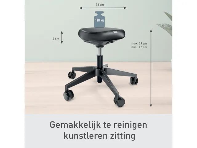 Zitkruk Leitz Ergo met wieltjes en comfortzitting 600x460x600mm zwart