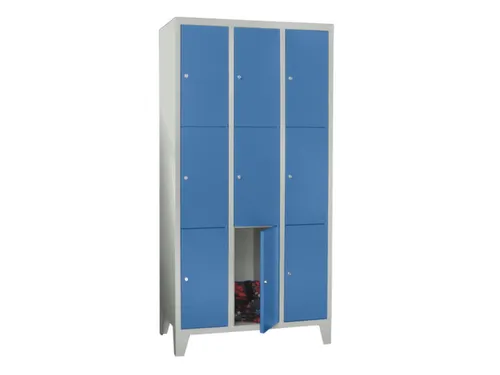 lockerkast,HxBxD 1850x1200x500mm,3x3vakken,RAL7035,front RAL5012