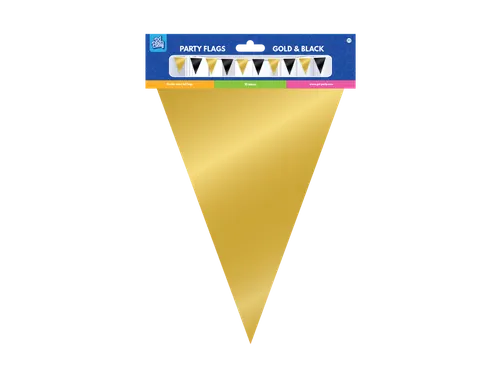 Slinger Folie vlaggen Party Flag Foil Goud-Zwart 30cmx10m