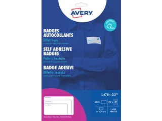 Naambadge etiket Avery L4784-20 63,5x29,6mm Laserprinter 540 stuks - 1
