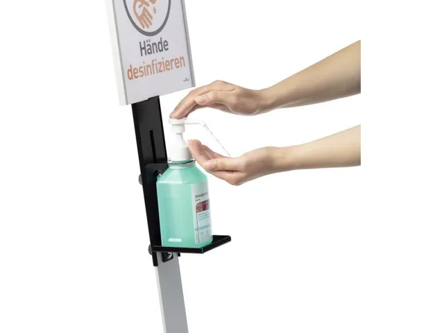 Handgeldispenser vloerstandaard met infobord Zilver