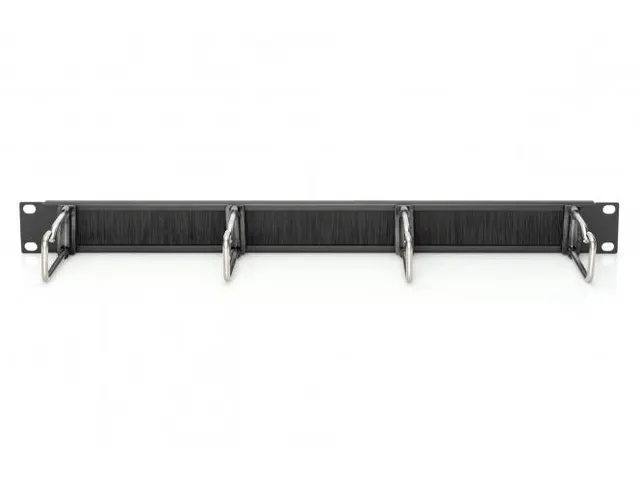 1U-Kabelpaneel Met Borstelstrip 19'' 4x Stalen Ringen 40x75mm Zwart