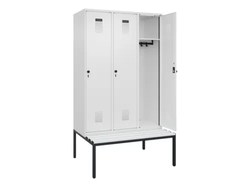 locker met bank,HxBxD 2120x1200x815mm,3vak,vak B 400mm,draaigrendel