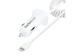 2-poorts USB Autolader met 1m Lightning Spiraalkabel 12W Wit