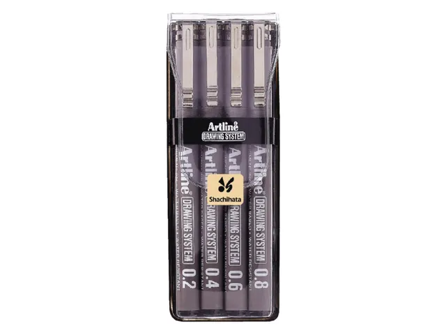 Fineliner Artline technisch etui met 0.2-0.4-0.6-0.8mm zwart