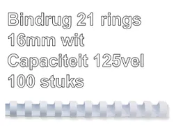 Bindrug Fellowes 16mm 21-rings A4 wit 100stuks