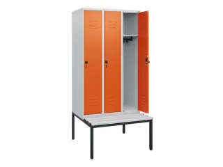 locker met bank,HxBxD 1950x900x815mm,3vak,vak B 300mm,draaigrendel - 2