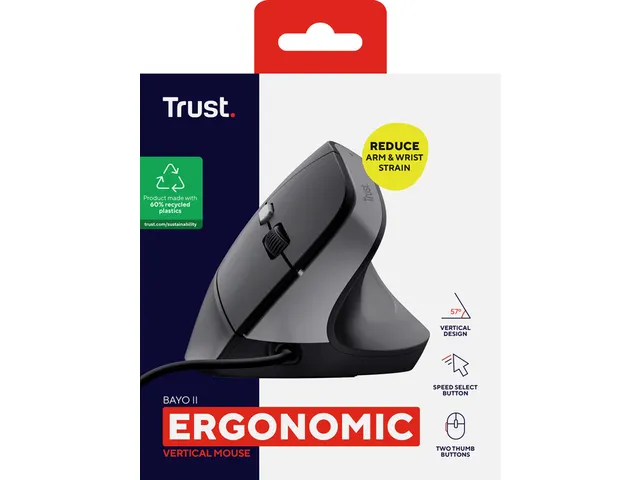 Trust BAYO II Ergonomische muis bedraad Zwart 25144