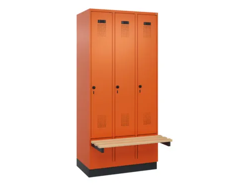 locker met bank,HxBxD 1950x900x815mm,3vak,vak B 300mm,draaigrendel