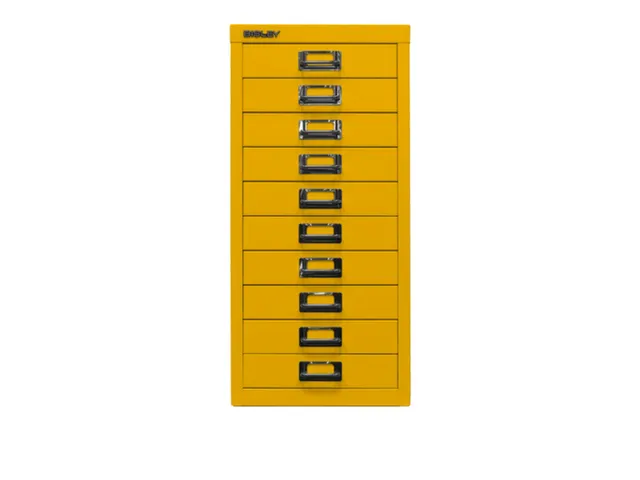 kantoor-ladekast HxBxD 590x279x380mm 10 laden romp + front geel staal