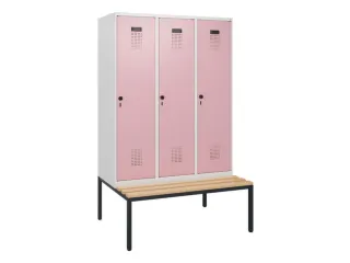 locker met bank,HxBxD 1950x1200x815mm,3vak,vak B 400mm,draaigrendel - 2
