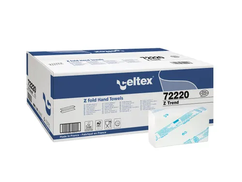 Handdoek Celtex Z-vouw 2-laags wit doos 25 pak a 150 vel 20,5 x 24 cm