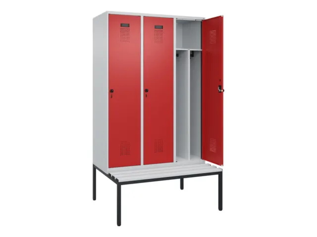 locker met bank,voor scheiding van kleding,HxBxD 2120x1200x815mm,3vak