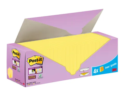 Memoblok 3M Post-it 654-SSCY Super Sticky 76x76mm geel voordeelpak