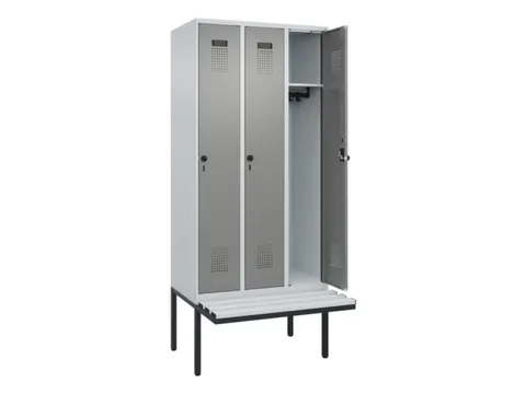 locker met bank,HxBxD 2120x900x815mm,3vak,vak B 300mm,draaigrendel