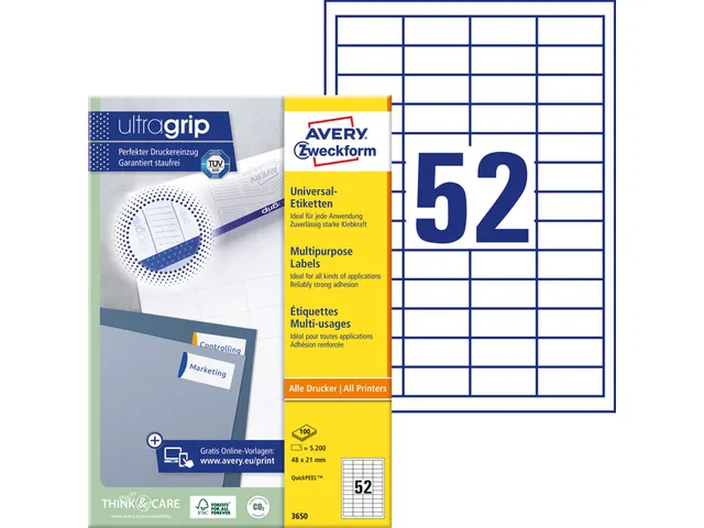 Etiquette Avery Zweckform 3650 48x21mm blanc 5200 pièces