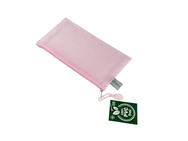 etui DIN PVC-vrij pastelroze transparant met ritssluiting