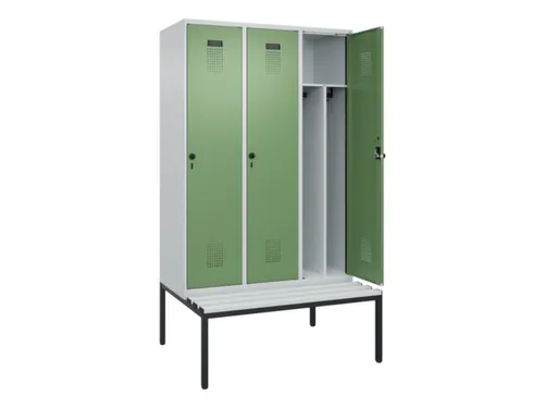locker met bank,voor scheiding van kleding,HxBxD 2120x1200x815mm,3vak