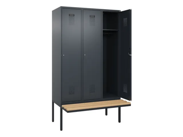 locker met bank,HxBxD 2120x1200x815mm,3vak,vak B 400mm,cilinderslot