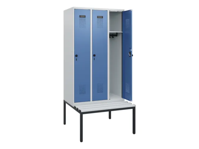 locker met bank,HxBxD 1950x900x815mm,3vak,vak B 300mm,draaigrendel