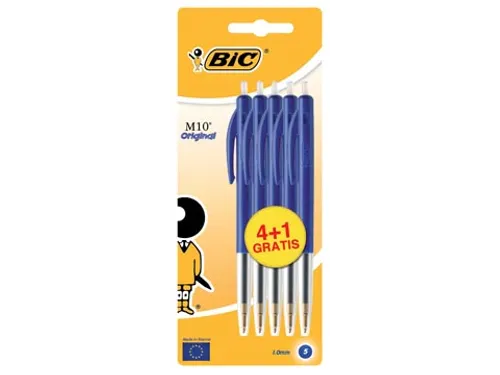BIC Balpen M10 Blauw Medium Blister 4+1 gratis