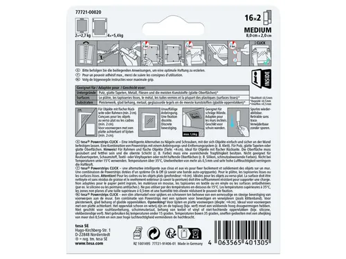 Kleefstip tesa Powerstrips Click Medium 16 paar wit