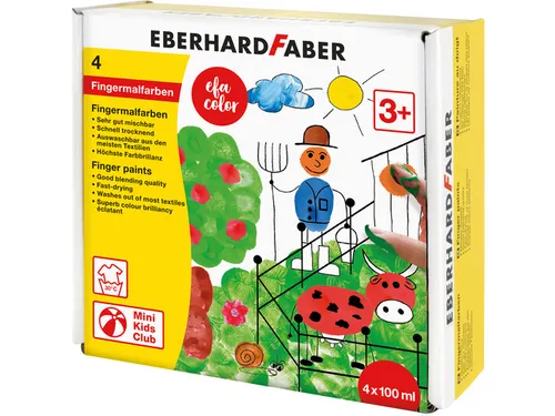 Vingerverf Eberhard Faber 100ml geel, rood, blauw, groen