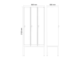 locker,HxBxD 2120x900x500mm,3vak,vak B 300mm,draaigrendel - 3