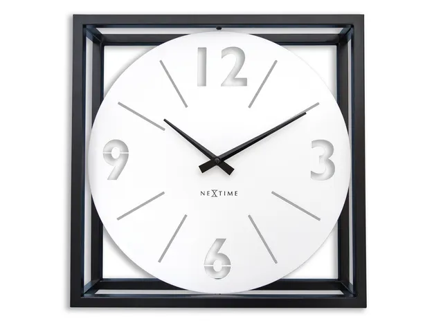 Tafel/wandklok NeXtime Time Frame 40x40cm wit metaal